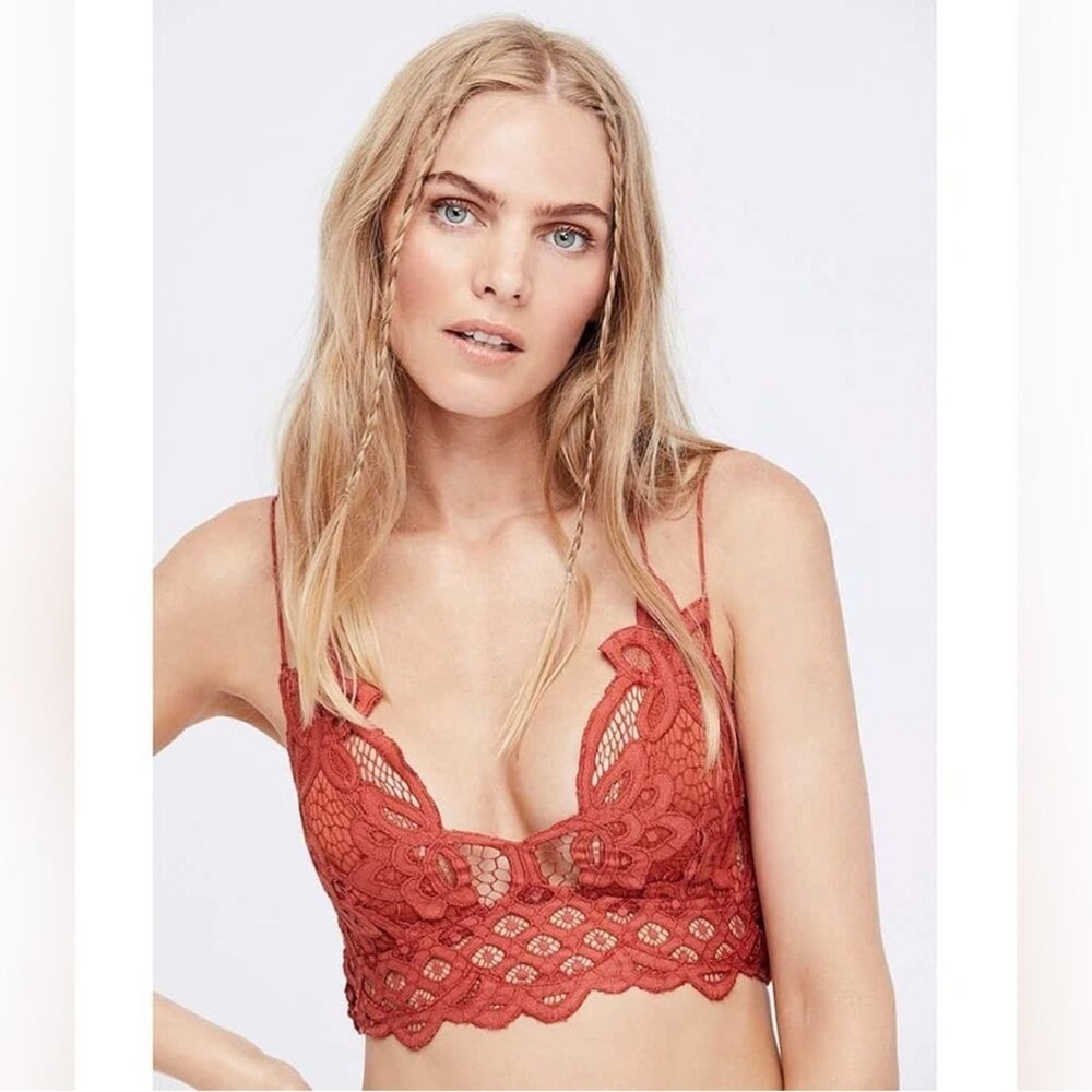 Free People Women's S Adella Bralette Copper Lace Criss-Cross Back in Copper